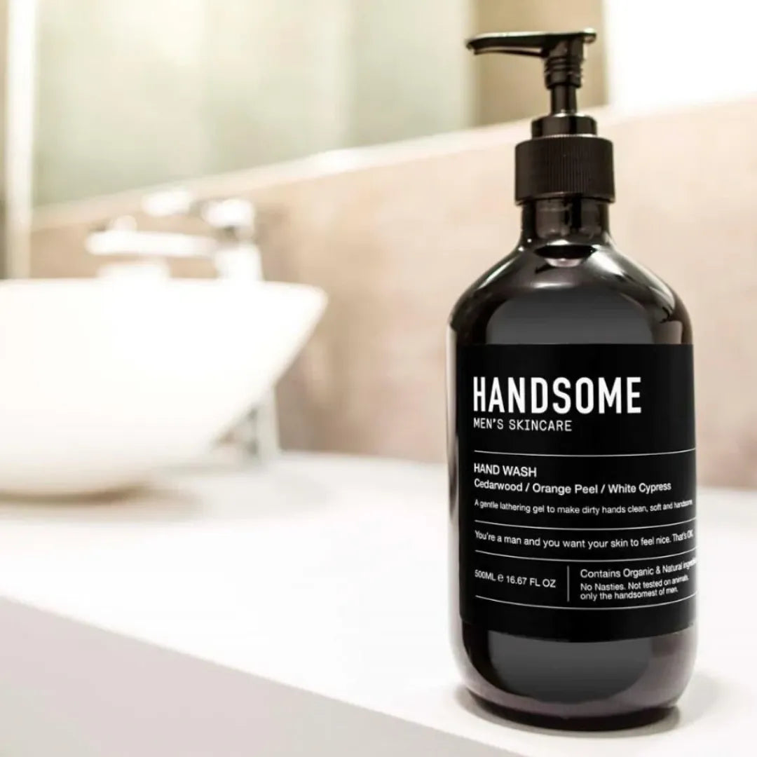 Handsome Men's Skincare body wash bottle, angled view