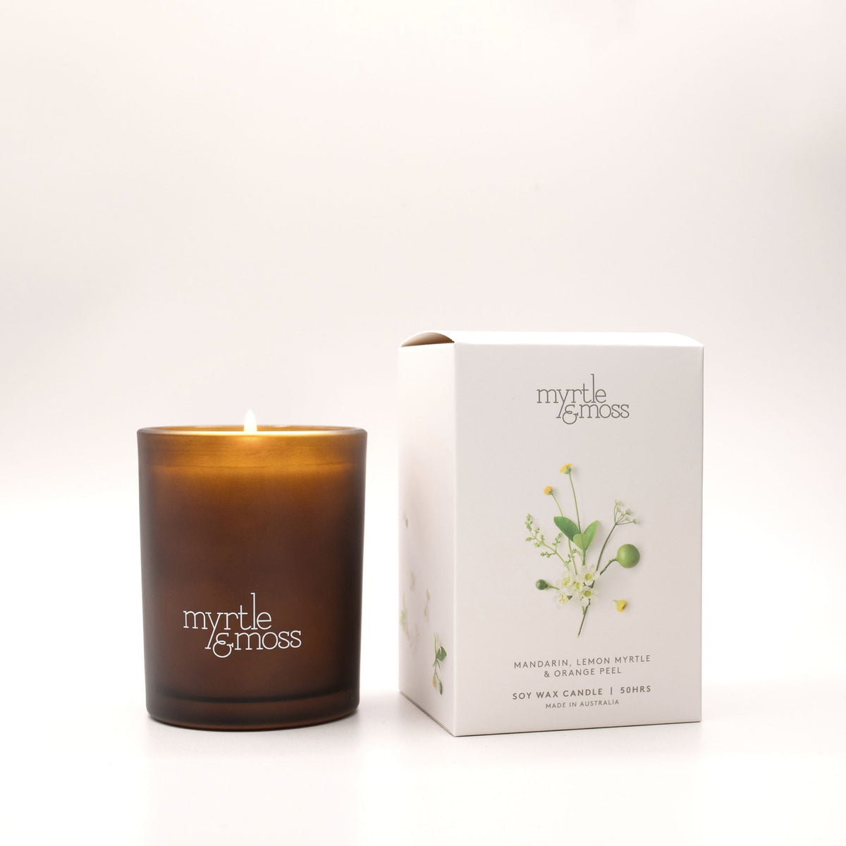 Myrtle & Moss Mandarin, Lemon Myrtle & Orange Peel Soy Wax Candle 50hrs angle