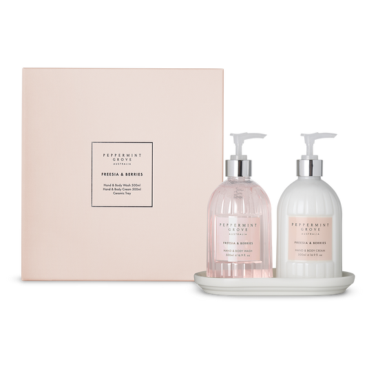 Peppermint Grove Fressia and Berries hand care gift set packaging