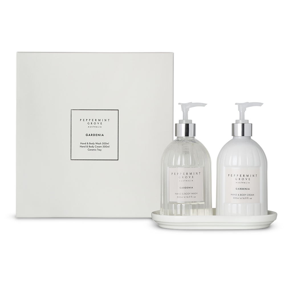 Peppermint Grove Gardenia hand care gift set packaging