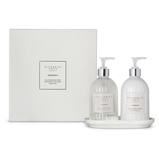 Peppermint Grove Gardenia hand care gift set packaging