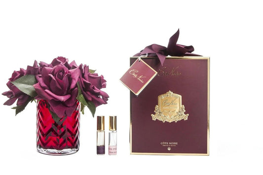 Cote Noire herringbone glass diffuser with carmine red roses, HCF06