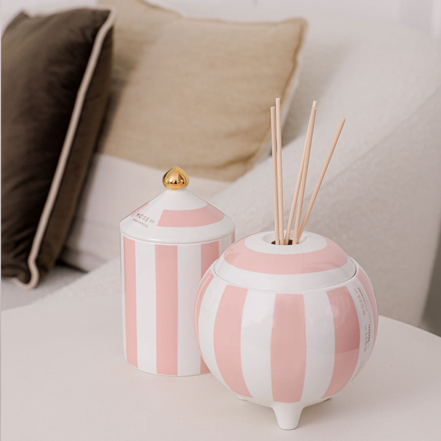 Moss St Raspberry, Honey and Musk large candle, styled photo
