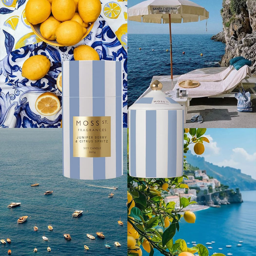Moss St Juniper Berry and Citrus Spritz large diffuser, styled photo