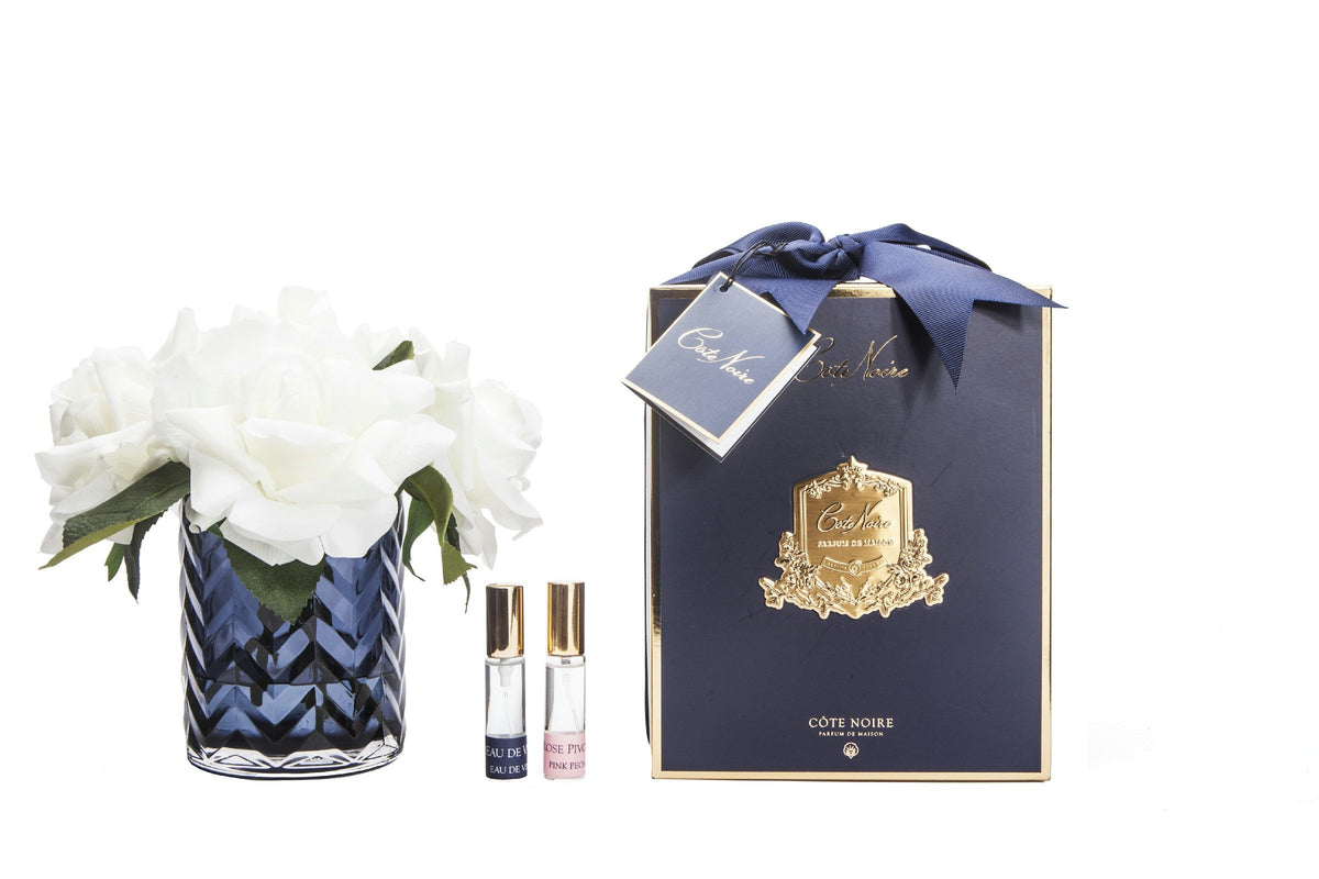Cote Noire Herringbone Flower Blue White Roses