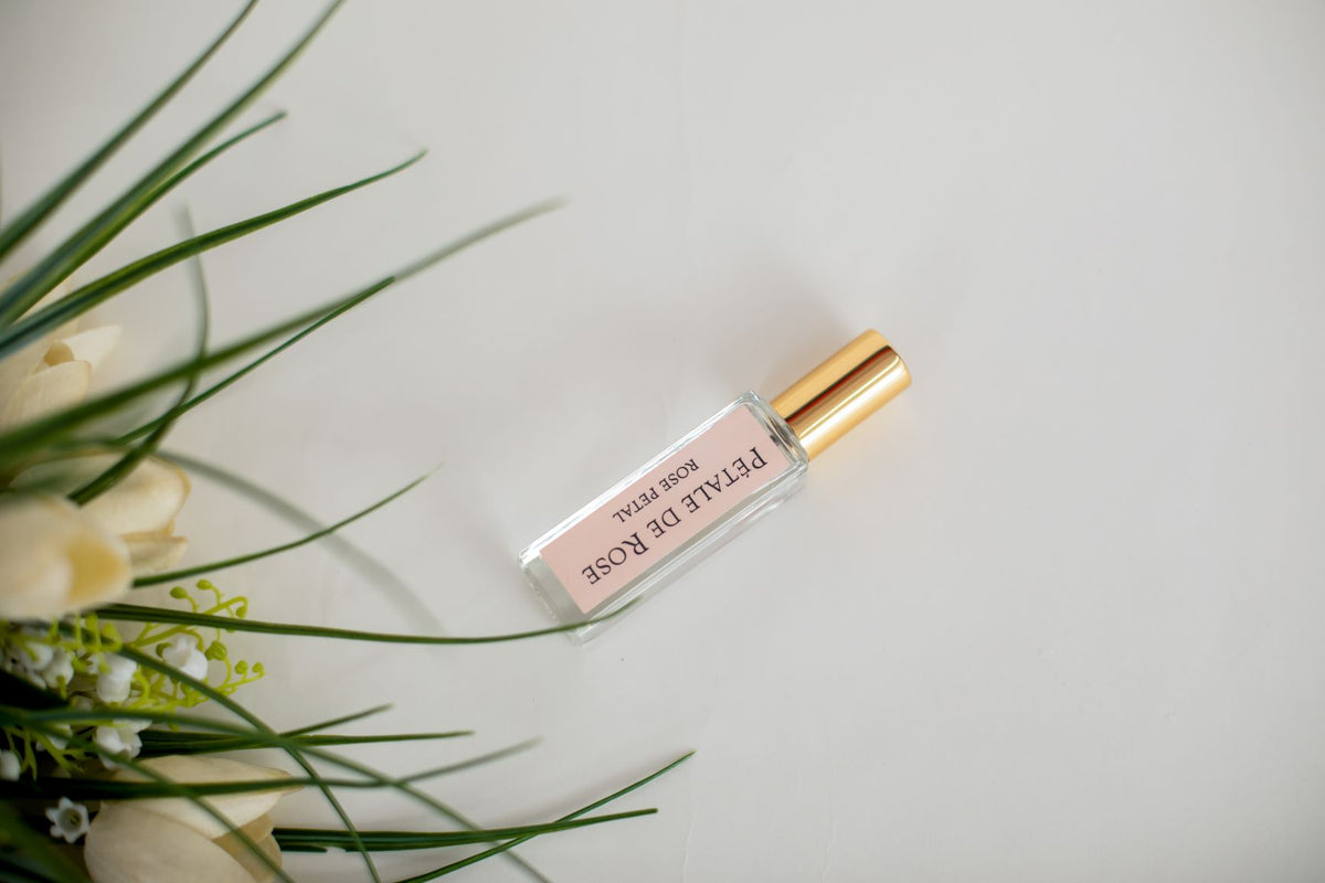 Cote Noire room spray bottle, rose petal fragrance, close up