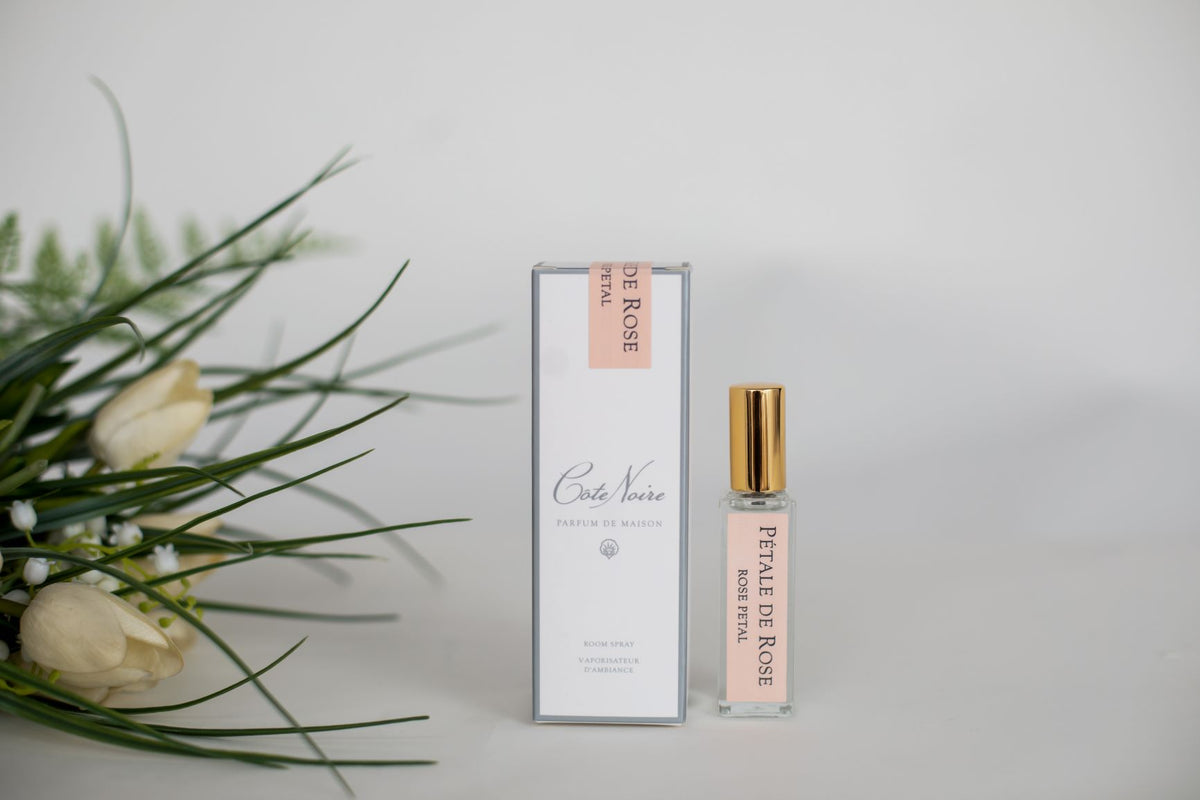 Cote Noire room spray bottle, rose petal fragrance