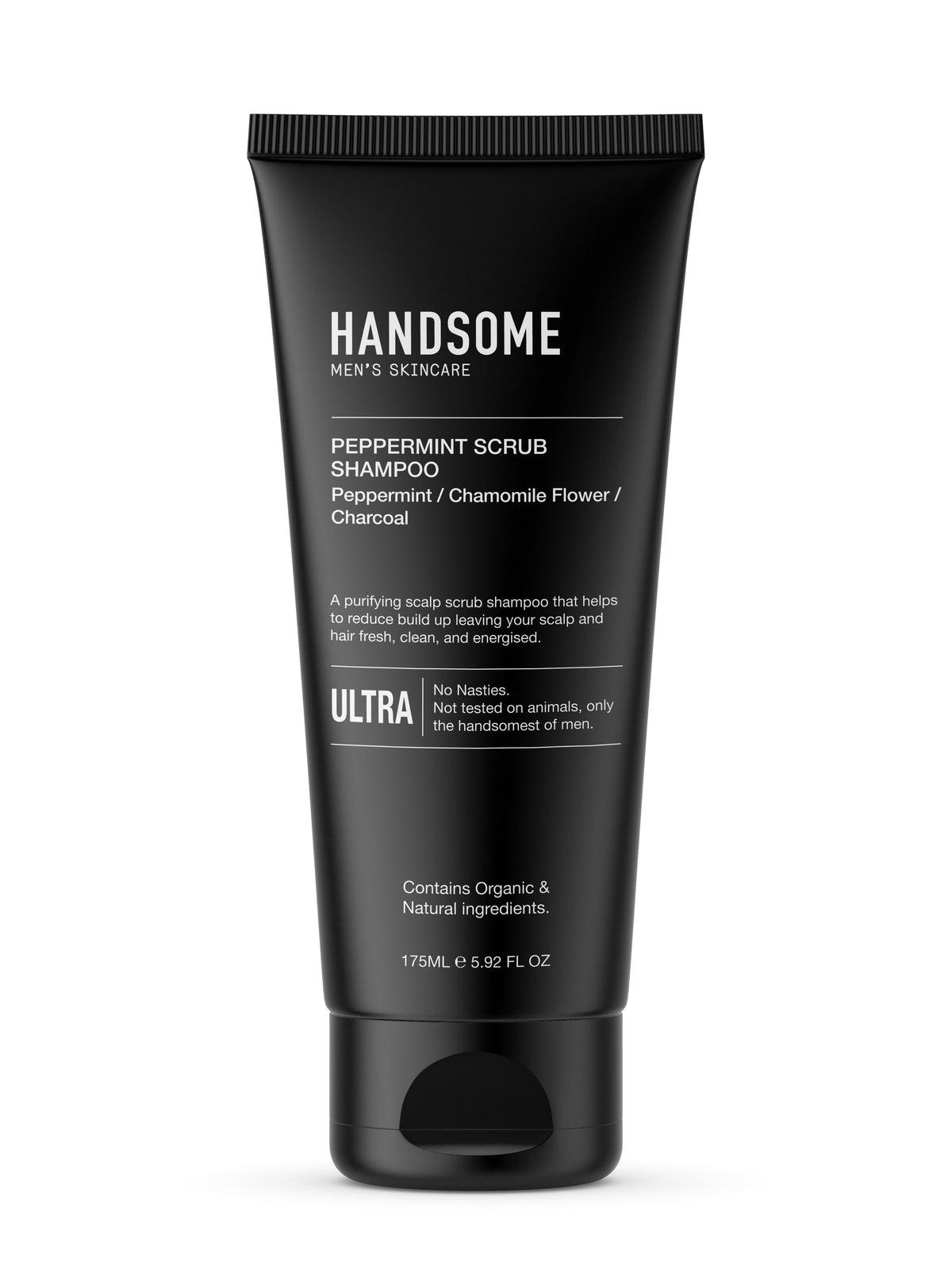 Handsome Men's Skincare Peppermint Scrub Shampoo 175ml tube, front view