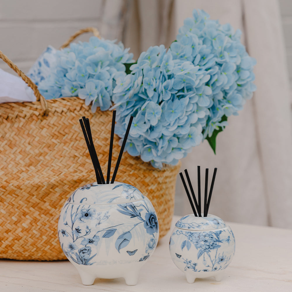 Moss St Peony and Apple Blossom large diffuser, styled photo