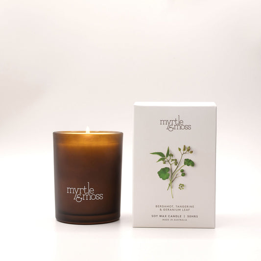 Myrtle & Moss Bergamot Rind, Tangerine & Geranium Leaf Soy Wax Candle 50hrs