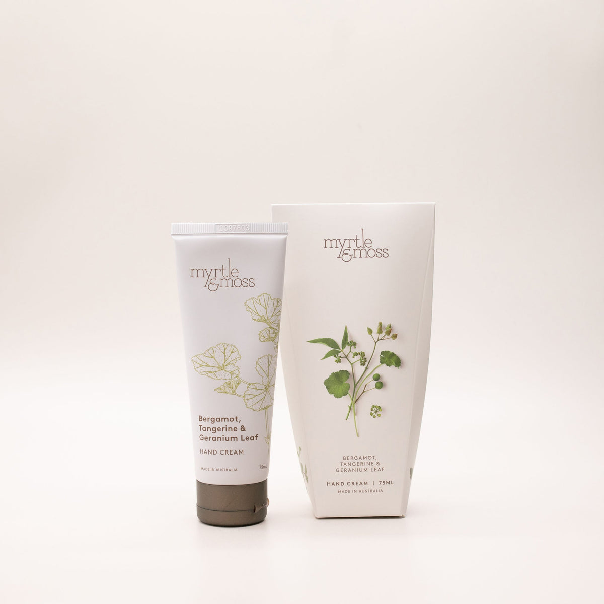 Myrtle & Moss Bergamot Rind, Tangerine & Geranium Leaf Hand Cream 75ml box