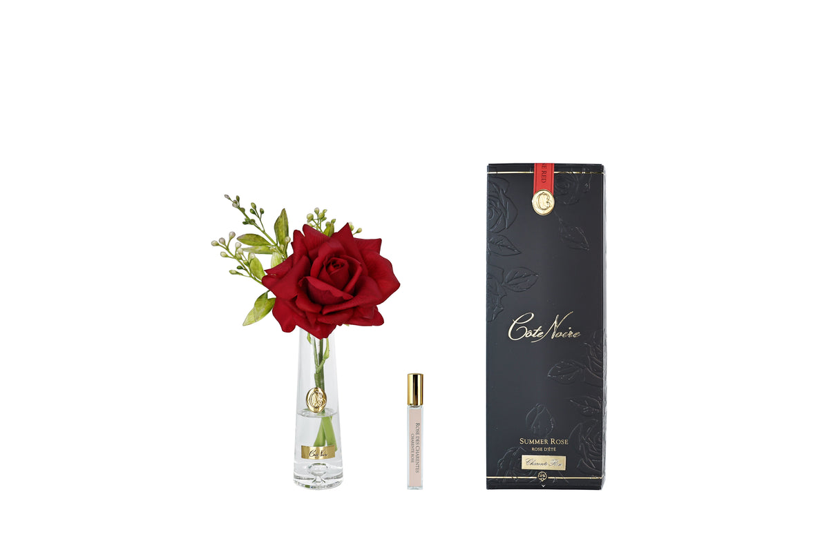 Cote Noire summer rose with gold badge, red