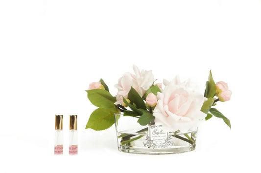 Cote Noire oval glass arrangement with French pink roses