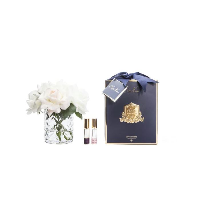 Cote Noire Herringbone Flower White & Blush Roses Clear