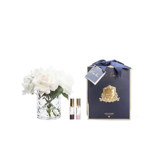 Cote Noire Herringbone Flower White & Blush Roses Clear