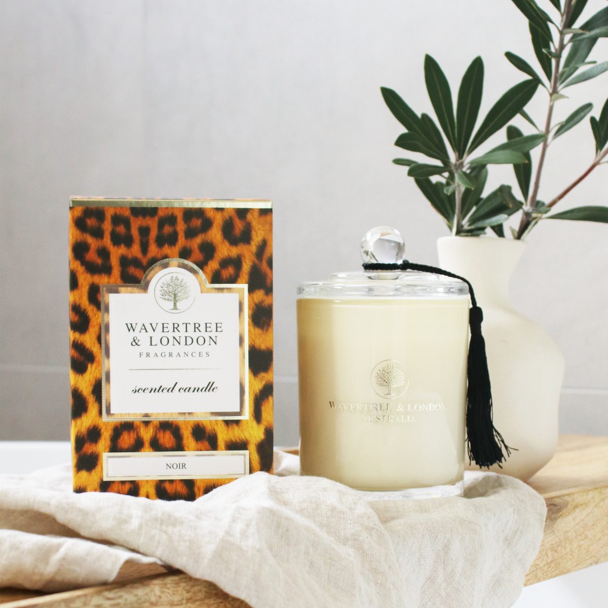 Wavertree and London Noir candle, side view