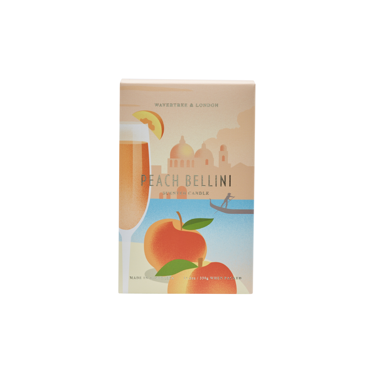 Wavertree and London Peach Bellini candle, lid off view