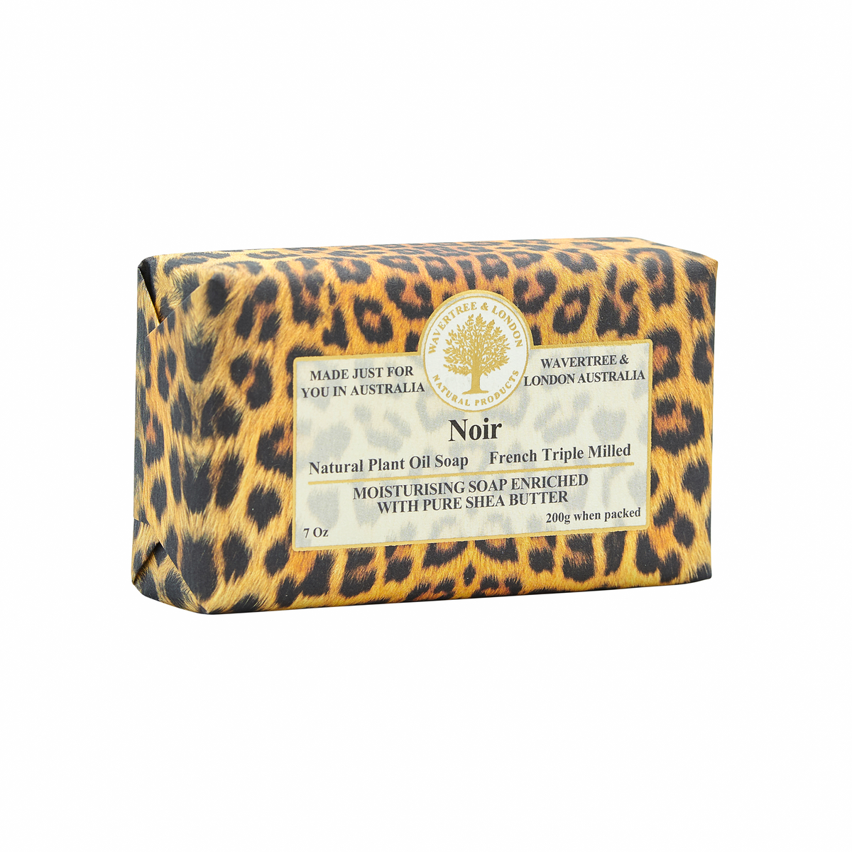 Wavertree and London Noir soap bar, unwrapped view