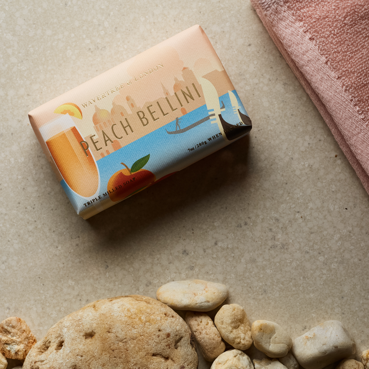 Wavertree and London Peach Bellini soap bar, side view