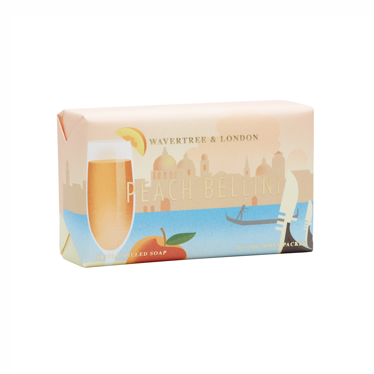 Wavertree and London Peach Bellini soap bar, unwrapped view