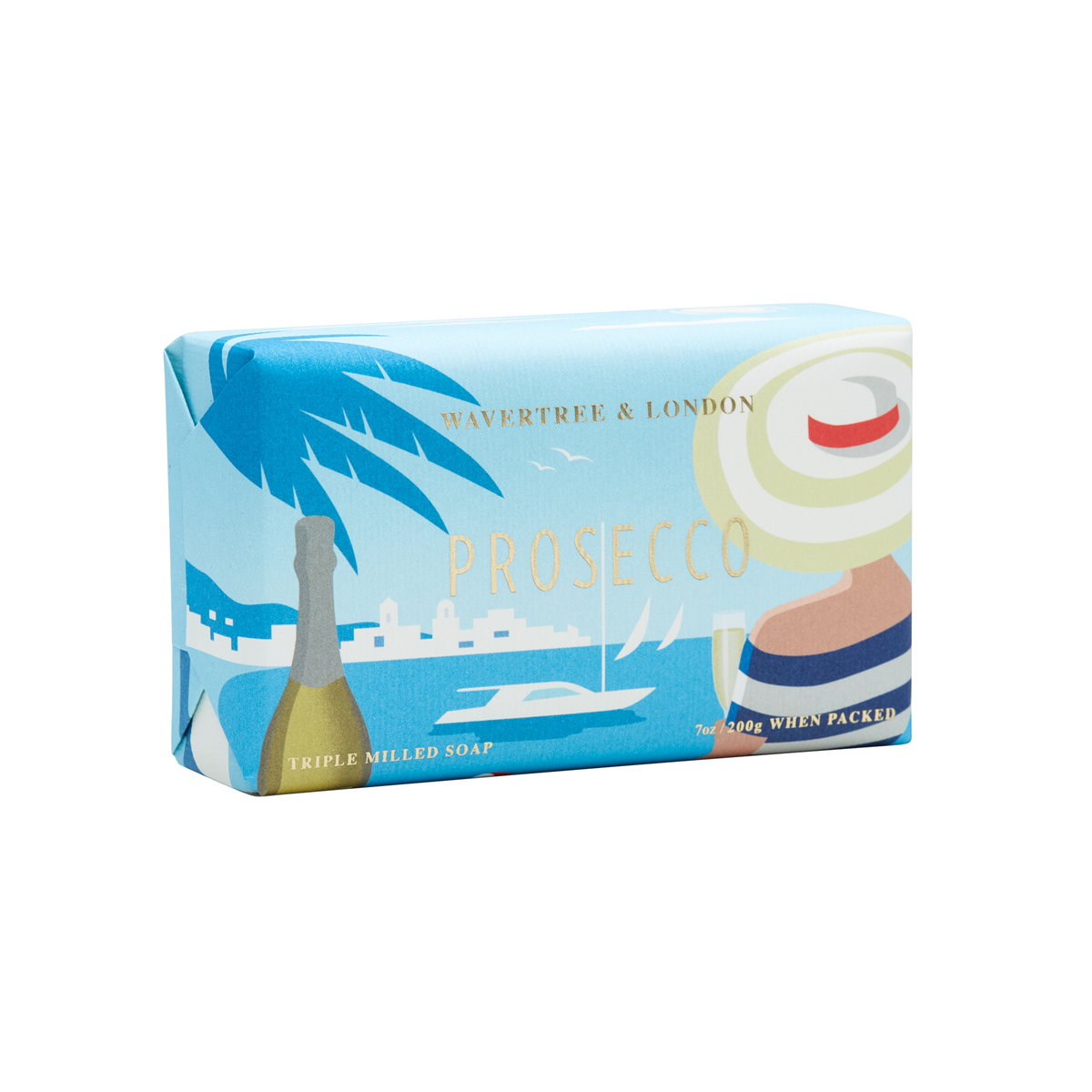 Wavertree and London Prosecco soap bar, unwrapped view