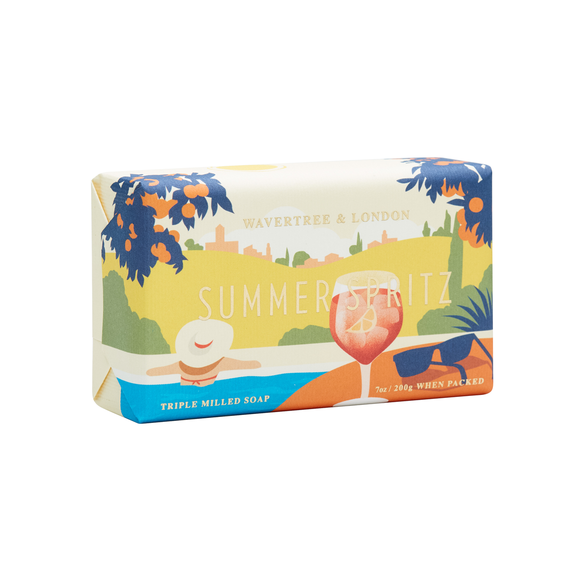 Wavertree and London Summer Spritz soap bar, unwrapped view